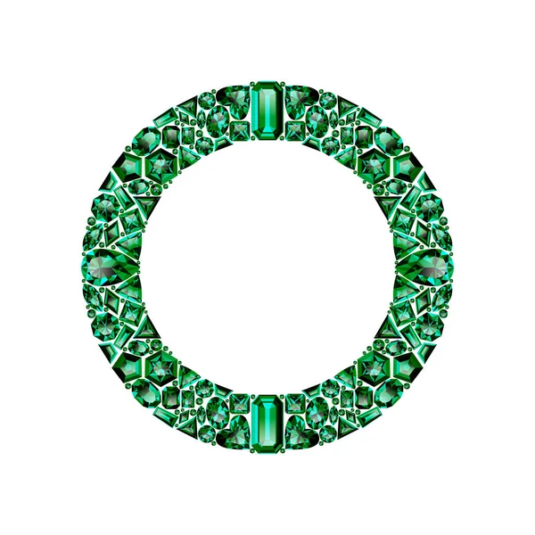 Quadro redondo feito de esmeraldas verdes realistas com cortes complexos — Vetor de Stock