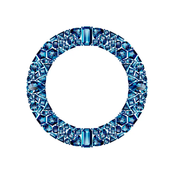 Marco redondo hecho de amatistas azules realistas con cortes complejos — Archivo Imágenes Vectoriales