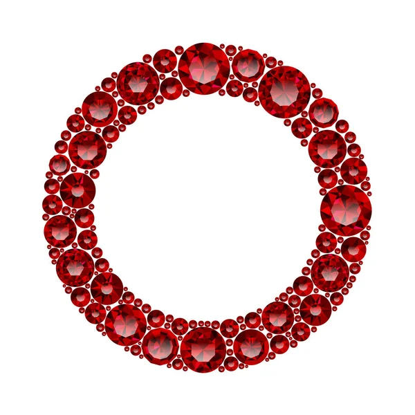 Quadro redondo feito de rubis vermelhos realistas com cortes complexos — Vetor de Stock