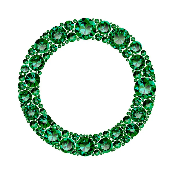 Marco redondo de esmeraldas verdes realistas con cortes complejos — Vector de stock
