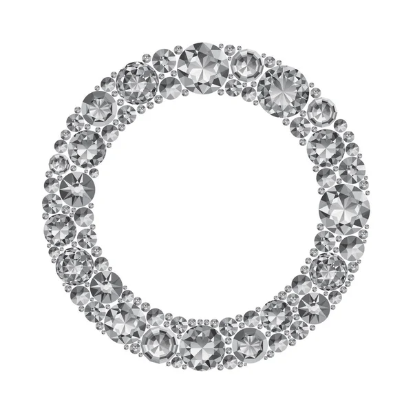 Moldura redonda feita de diamantes brilhantes realistas com cortes complexos —  Vetores de Stock
