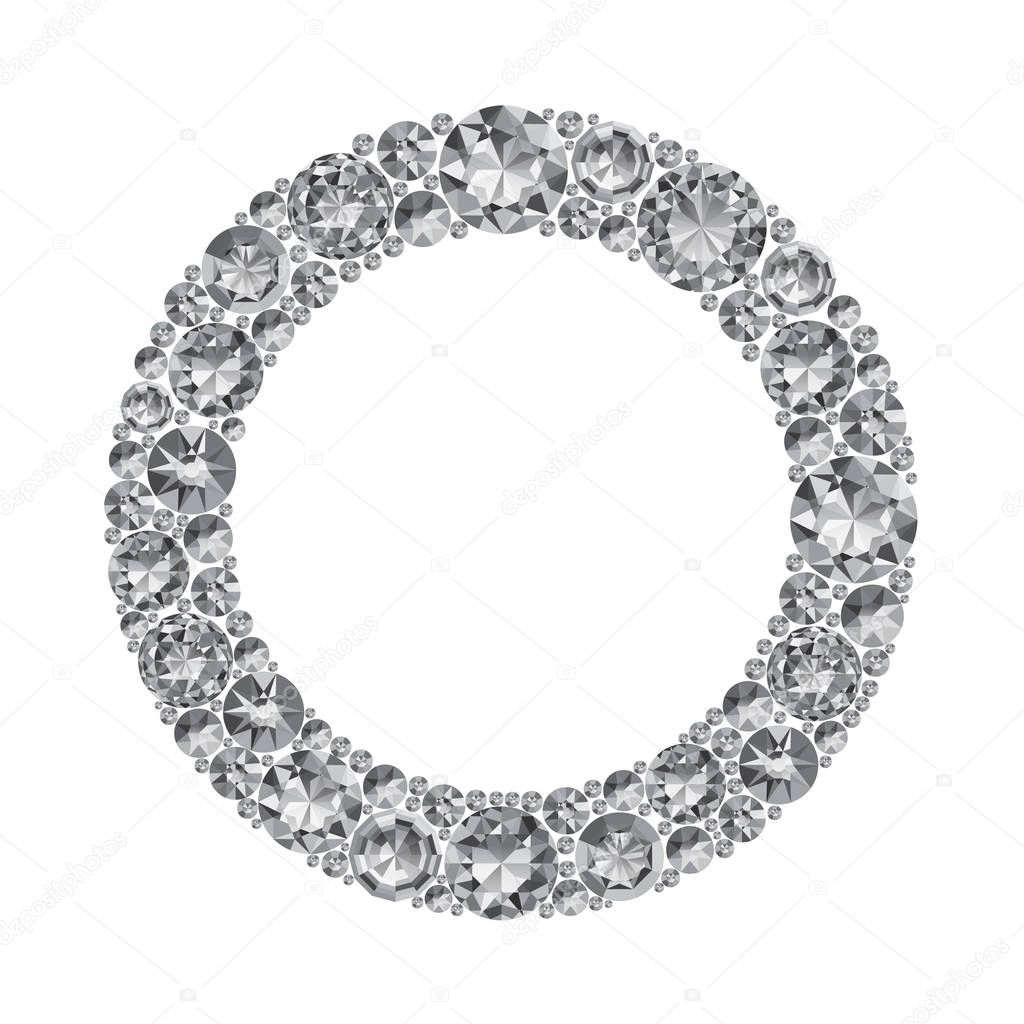 Round frame made of realistic shining diamonds with complex cuts