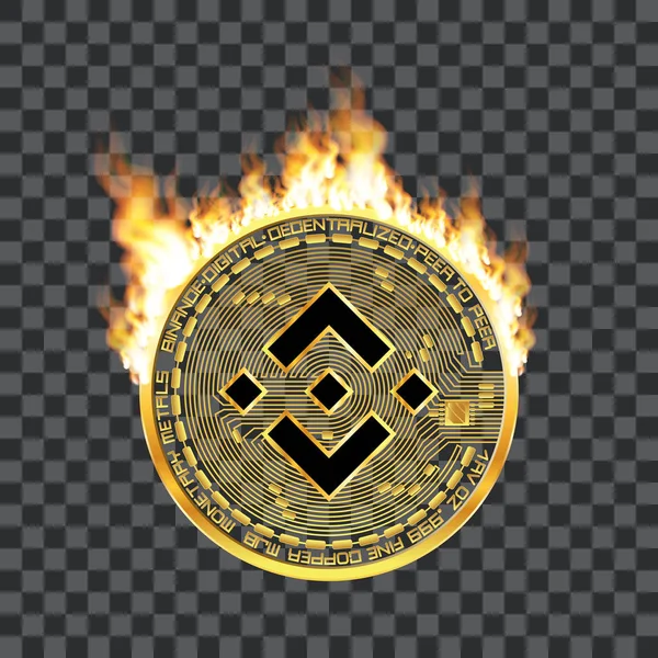 Золотой символ криптовалюты в огне — стоковый вектор