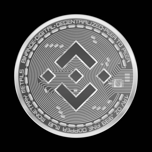 Crypto monnaie binance symbole d'argent isolé sur fond noir Vecteur En Vente