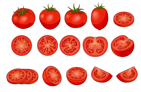 Set di pomodori rossi freschi isolati su sfondo bianco Vettoriale Stock