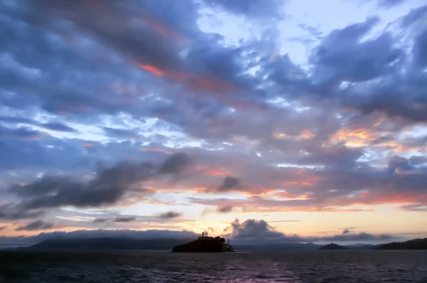 Alcatraz Island Coucher Soleil Depuis Bateau Croisière Offshore San Francisco — Photo