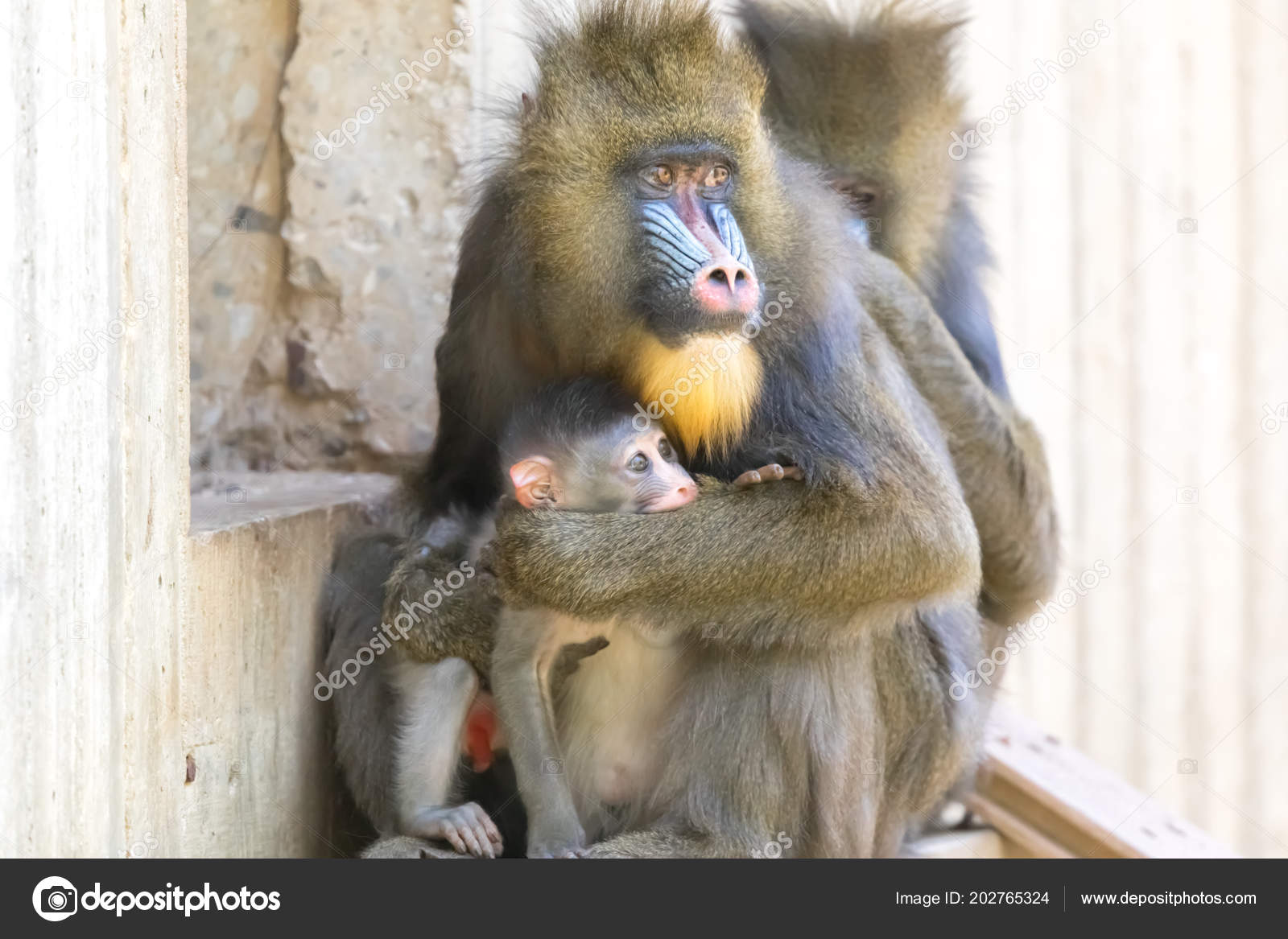 Mandrill Mom Protecting Her Baby Mandrill Only Largest Monkey World Stock Photo Image By C Yhelfman