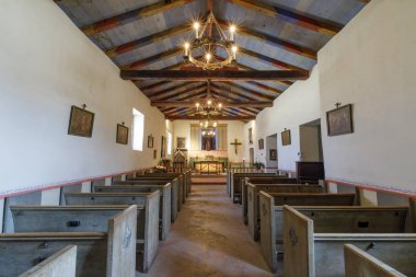 Soledad, California - 26 Ağustos 2018: İç misyon Soledad Şapel. 1791 yılında babası Fermin Lasuen tarafından kurulan, misyon Soledad Kaliforniya'da kurulan on üçüncü görev olmaktır.