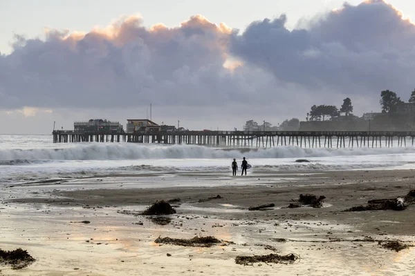 Capitola Beach Wharf Stormy Clouds Sunset Surfers Silhouette Capitola Santa — Stock Photo, Image