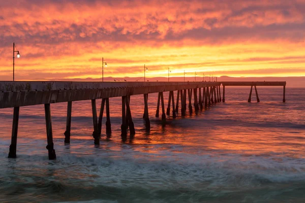 Fiery Sunset Pacifica Municipal Pier Pacifica San Mateo County California — Stock Photo, Image