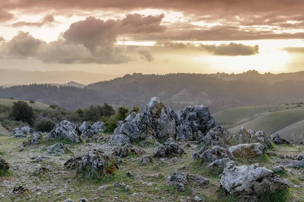 Zonsondergang Uitzicht Santa Cruz Mountains Vanaf Black Mountain Monte Bello — Stockfoto