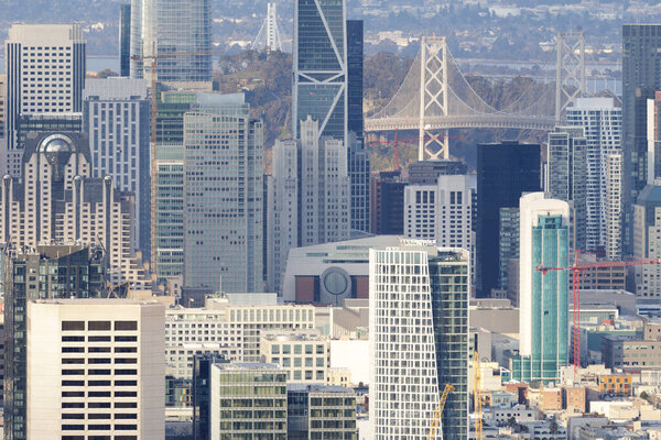 San Francisco Downtown Details. Crowded Skyline from Twin Peaks on a Clear Afternoon.