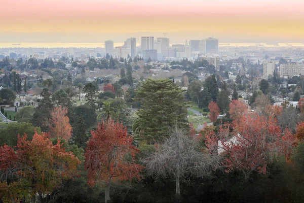 Západ Slunce Nad Oaklandem Přes Hřbitov Mountain View Oakland Alameda — Stock fotografie