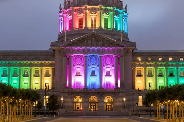 San Francisco City Hall Lit Rainbow Colors Celebration 2020 Pride — Stock Photo, Image