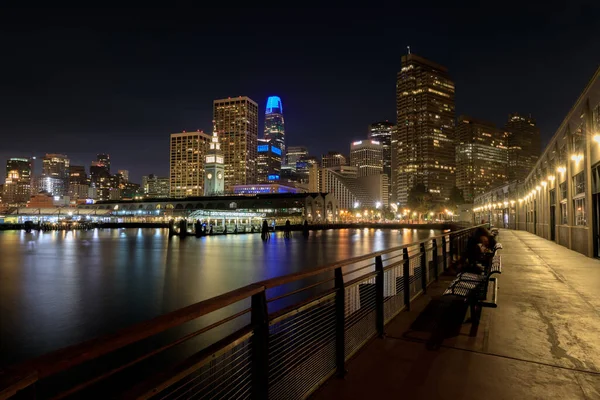 Natt Över San Francisco Waterfront Embarcadero San Francisco Kalifornien Usa — Stockfoto