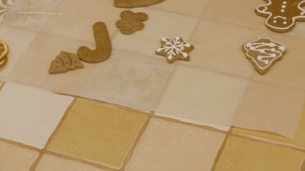 Mutlu Aile Gingerbread Çerezleri Dekorasyon Noel Close Geleneksel Yapımı Noel — Stok video