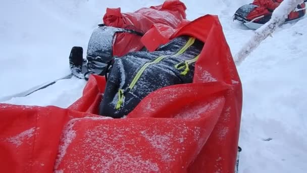 Kış Lappland Kulübe Kamp Ile Kayak Macera — Stok video