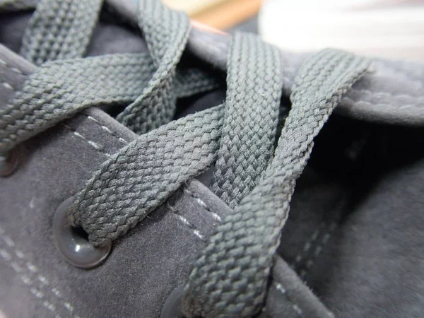 Detalle Cordones Atados Zapato Oscuro — Foto de Stock