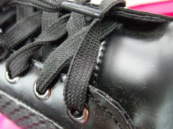 Detalle Cordones Atados Zapato Oscuro — Foto de Stock