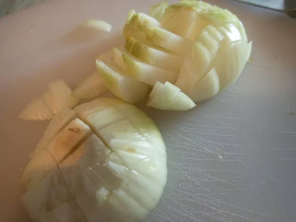 Onion White Cutting Board Kitchen — Stock Photo, Image