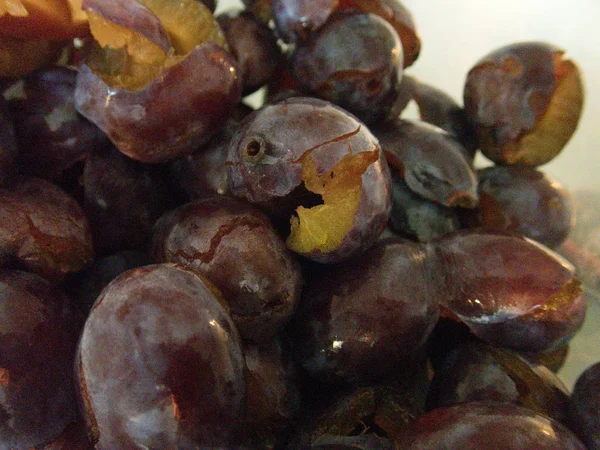 Nombreuses Prunes Fraîches Crues Sans Noix Dans Cuisine — Photo