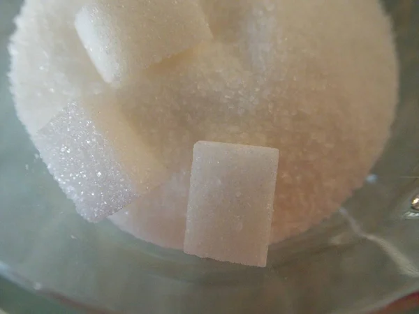 Słodki Biały Cukier Kostkach Szkło Kuchni — Zdjęcie stockowe