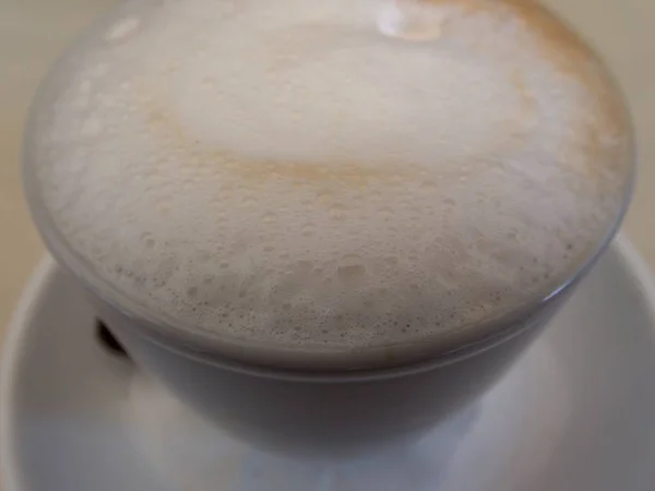 Détail Mousse Lait Dans Une Tasse Fres Capuccino — Photo