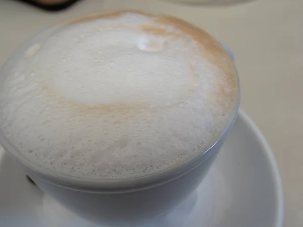 Detalhe Espuma Leite Uma Xícara Fres Capuccino — Fotografia de Stock