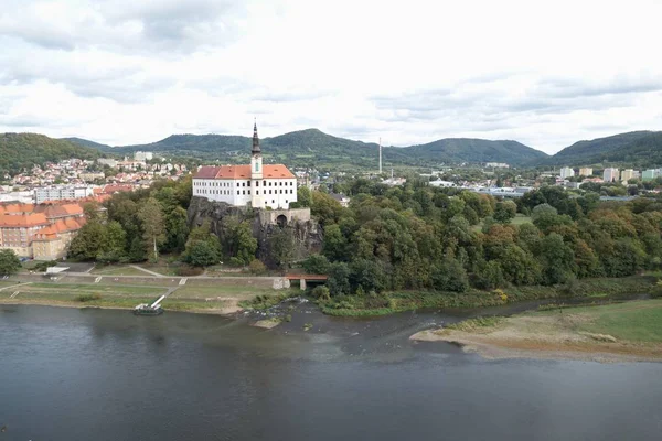 Belle Vue Sur Ville Decin République Tchèque Depuis Rocher Pastyrska — Photo