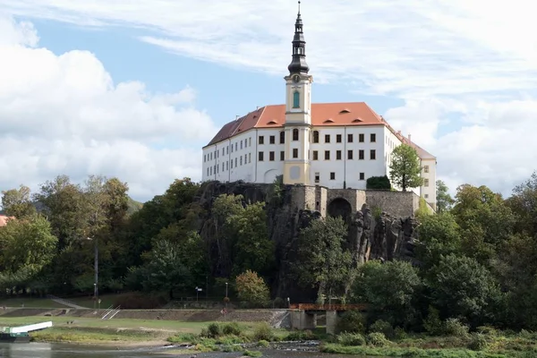 Prachtig Uitzicht Decin Stad Chzech Republiek Van Pastyrska Stena Rots — Stockfoto