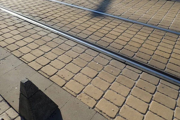 Detail Der Straßenbahnlinie Mit Einer Säule Aus Pyramid — Stockfoto