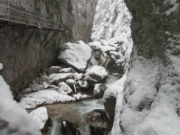 雪と冬の hollentallklamm 渓谷 — ストック写真