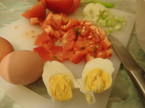 Preparación Una Cocina Ensalada Verduras Caseras Fresca Saludable — Foto de Stock