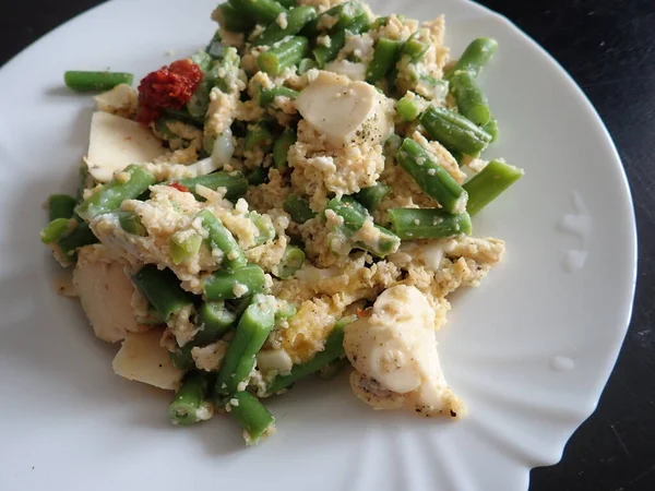 Frische Warme Grüne Bohnen Salat Vegetarische Mahlzeit — Stockfoto