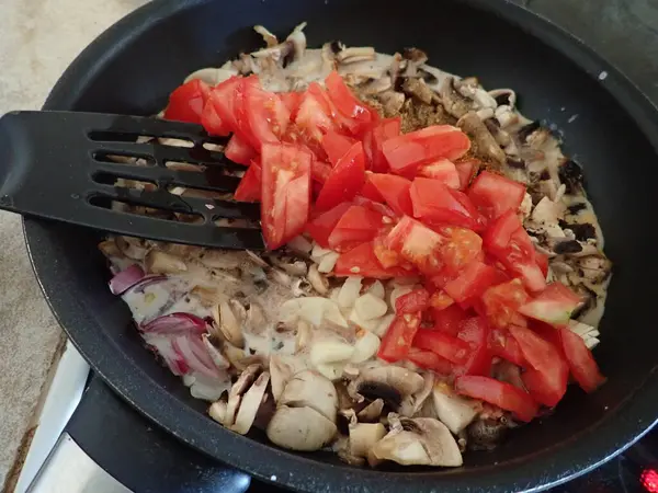 Groenten Champignons Een Koekenpan Keuken — Stockfoto