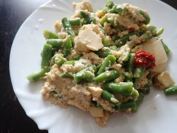 Frische Warme Grüne Bohnen Salat Vegetarische Mahlzeit — Stockfoto