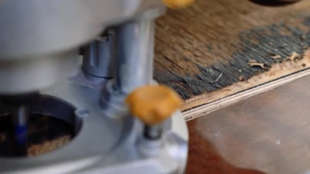 Man Sawing Old Board Milling Cutter Person Freezing Board — Stock Video