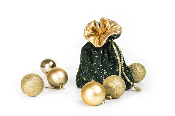 Tarjeta Navidad Con Bolas Navidad Oro Regalo Aislado Sobre Fondo — Foto de Stock