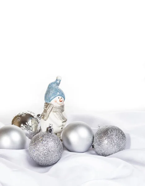 Christmas Card Silver Christmas Balls Isolated White Background — Stock Photo, Image