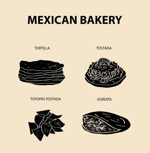 Boulangerie Mexicaine Pain Tortilla Farine Tostada Totopas Gordita Sur Fond Vecteurs De Stock Libres De Droits