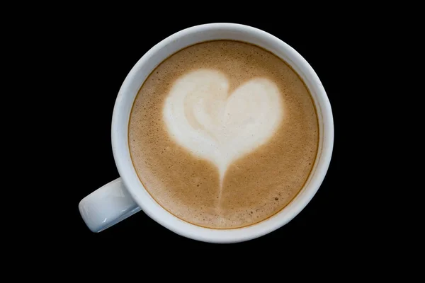 Kahve latte fincan üst veiw siyah üzerinde izole — Stok fotoğraf