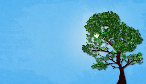 Ilustración del árbol verde de verano en el cielo soleado de fondo con efecto de papel de mármol y espacio para su texto . — Foto de Stock