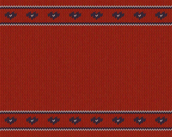 Uld strikket mønster med blå hjerter på rød baggrund . – Stock-vektor