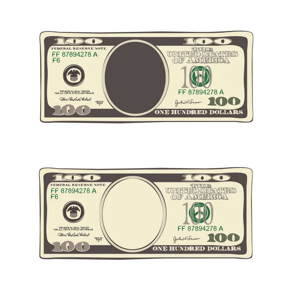 Set of bill one hundred dollars in flat style, isolated on white. — Stock Vector