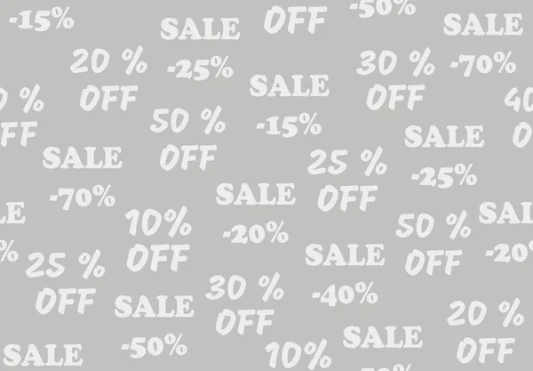 Seamless grey background with promotional offers, different discount percentages. — Stock Vector