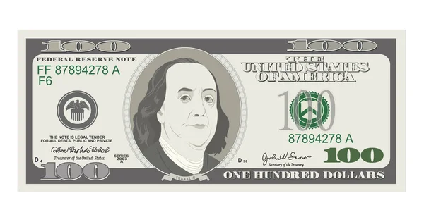 100美元钞票 比尔一百美元 适用于优惠卡 优惠券 优惠券 Usa 银行货币 扁平的样式 美国总统本杰明 富兰克林 — 图库矢量图片