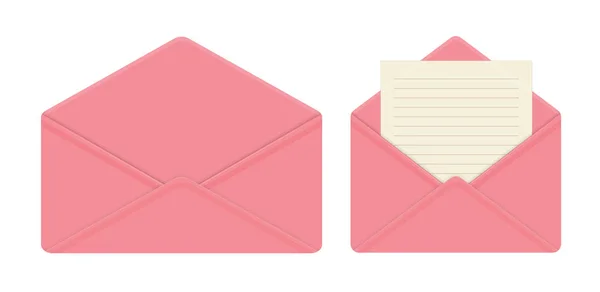 信在开放的粉红色信封 干净的纸 空信封 记事本内衬页面 平面图标 向量例证 隔离在白色背景上 水平方向 — 图库矢量图片