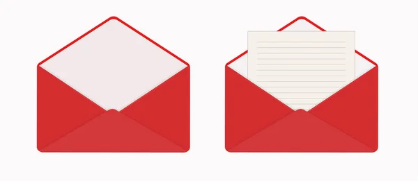 Carta Envelope Vermelho Aberto Folha Papel Limpa Envelope Vazio Notepad — Vetor de Stock