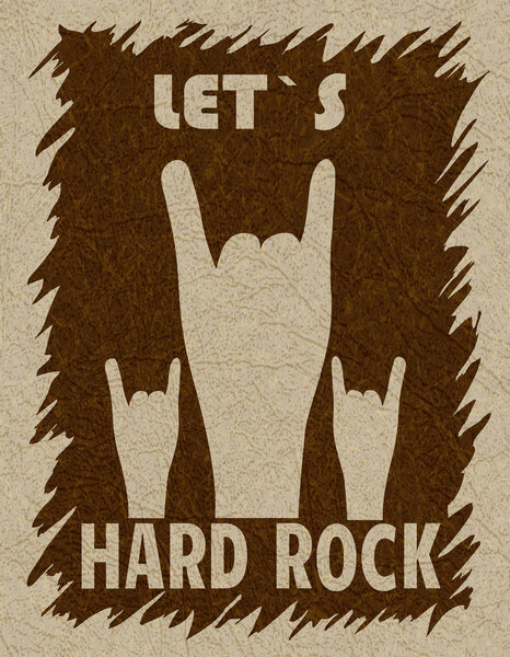 Let s hard rock, hand gesture, horn, vector with noise and texture, marble textured background.