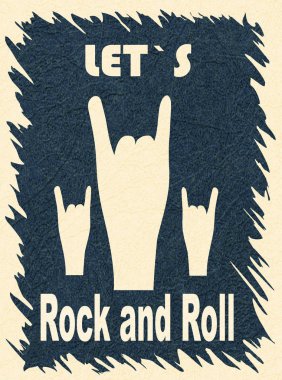 S Rock and Roll, el jest, boynuz, rock festivali vektör gürültü ve doku, mermer ile dokulu arka plan izin.